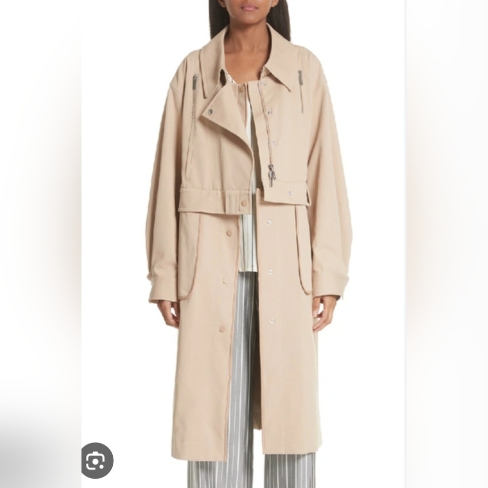 Grey Jason Wu Convertible Trench‎ Coat Beige Belted Oversized Size 4 Fits 10-12